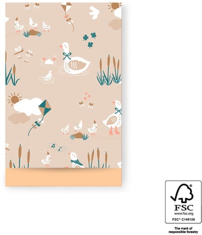 Cadeauzakjes voor kinderen en baby's - Gansjes op nude-kleurige achtergrond met groene details- Inpakzakje van papier- Uitdeelzakje voor traktaties- 10 zakjes van 12x19 cm