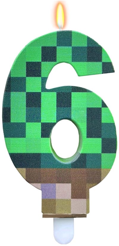 Dailygoods- Verjaardagskaars Cijfer 6 - Pixelmotief - Groen/Bruin - Verjaardagsfeest - Decoratie - Videogame Thema - Cijferkaars