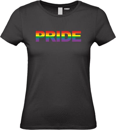 Dames T-shirt PRIDE Regenboog | Gay pride shirt kleding | Regenboog kleuren | LGBTQ | Zwart dames | maat XS