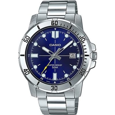 Casio STANDARD Serie Zwaardvis Watergeest Oceaan Hart Zakelijk Stalen Band Kwarts Uurwerk Roestvrijstalen Band Japans en Koreaans MTP-VD01D-2EV blauw