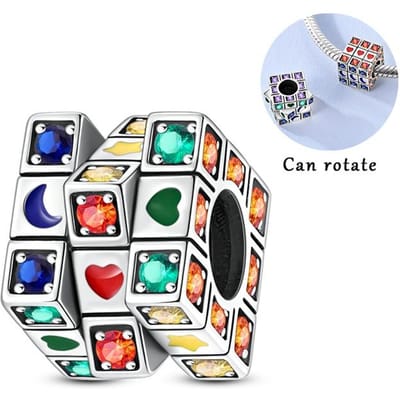 Breloque Originale en Cuivre Rotative Colorée Cube Rubik's Fit Bracelet Original Pour Femmes Bijoux DIY Cadeau black