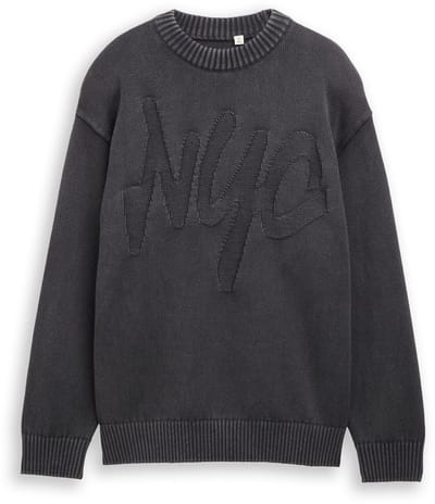 Tom Tailor - Oversized gebreide trui in used-look - Maat 152 - coal grey