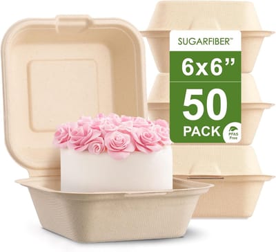 Composteerbare Containers - Afhaaldozen - Voedsel Serveren - Milieuvriendelijk Materiaal - 6 x 6 Inch - Natuurlijk