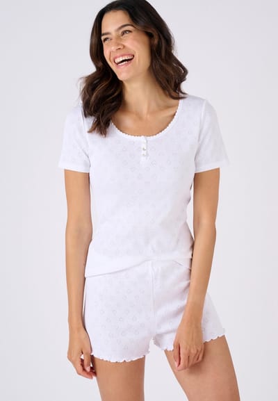 Damart - Petits Coeurs T-shirt met korte mouwen - beperkte editie - Dames - Wit - 34-36 (XS)