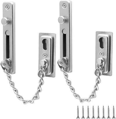 2stuks -Deurketting - van roestvrij staal-voor extra veiligheid - deurkettingsloten met veiligheidsveer - Klikslot voor deur met 4 schroeven - Voordeur beveiliging thuis - antidiefstaldrukgrendel - kettingsloten voor binnendeur en extra voordeurslot