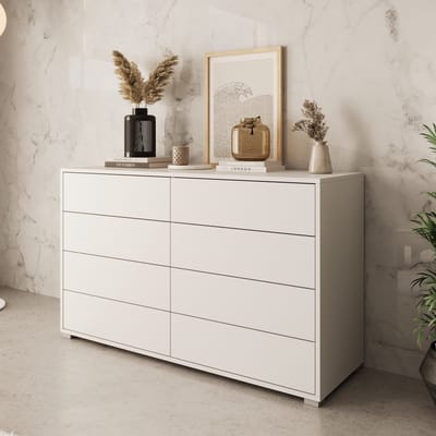 Meubella - Gideon - Ladekast 8 lades - Wit - 120x41x93 cm