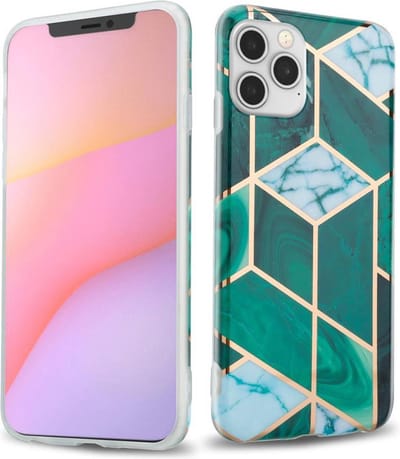 Cadorabo Hoesje geschikt voor Apple iPhone 12 / 12 PRO in Donkergroen Wit Goud Marmer No. 6 - Beschermhoes gemaakt van TPU siliconen Case Cover met mozaïek motief