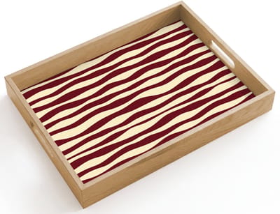 Dienblad hout 40x30 cm - Schootdienblad - Golven - Rood - Patroon - Crème - Borrelplank rechthoek - Plateau dienbladen
