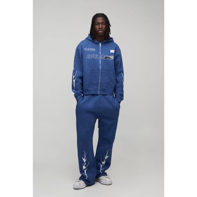 Oversized Boxy Trainingspak Met Strass Steentjes En Moto Ritssluiting | Cobalt | Size Large