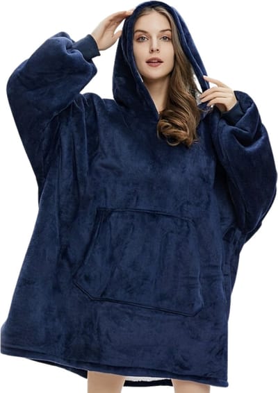 Livano Plaid - Hoodie Deken Met Mouwen - Onesie - Fleece Blanket - Knuffeldeken - Dames - Heren - Kinderen - Extra Warm - Blauw