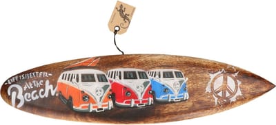 Decoratie surfplank wanddecoratie - VW busjes - 40 x 10 cm - surfboard muurdecoratie - schuttingdecoratie