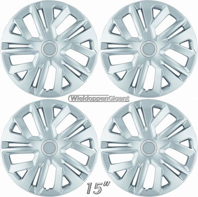 GoodGo Wieldoppen set RAVE-S 15 inch in zilver + chroom ring. Set a 4 stuks (CONTROLEER UW BANDENMAAT en lees a.u.b. de onderstaande, uitgebreide tekst!)