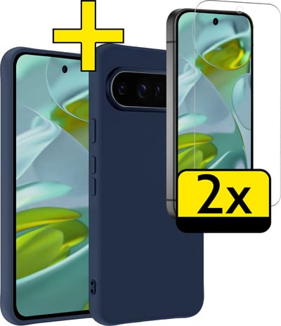 Hoesje - Met 2x Screenprotector - Geschikt voor Google Pixel 10 Pro - Sterk & Shockproof - Back Cover - Siliconen Case - Telefoon Hoes - Telefoonhoesjes - Donkerblauw