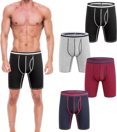 Heren Lange Boxer Shorts Slim Fit van Katoen - Elastische Onderbroeken voor Sport en Fitness, Set van 4
