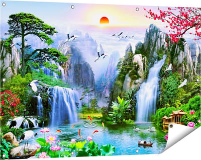 Gards Tuinposter Watervallen in de Bergen - Abstract - 120x80 cm - Tuindoek - Tuindecoratie - Wanddecoratie buiten - Tuinschilderij