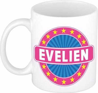 Bellatio Decorations - Evelien voornaam - koffiemok - beker - wit/roze - 300 ml - Cadeau - Dames - Collega - Moederdag - Verjaardag