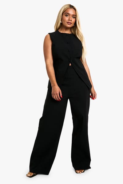 boohoo Dames Plus Super Stretch Longline Vest & Recht Gesneden Broek | Zwart | Maat: 44