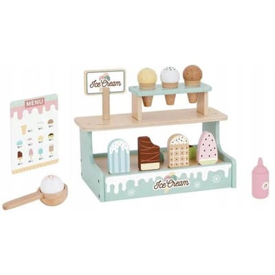 Houten IJskraam Speelset – 17-delig | IJsjes Kraam voor Kinderen | Educatief & Fantasierijk Speelgoed – 30×17×23 cm