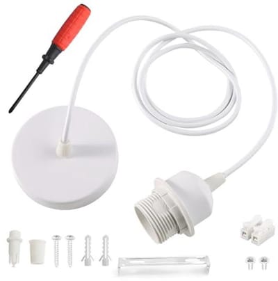 SnelShoppen - Lampophanging E27 met Schroefring, Witte Lamphouder met 150 cm Kabel, Metalen Hanglamp voor Keuken, Woonkamer, Restaurant, Max 60W, E27