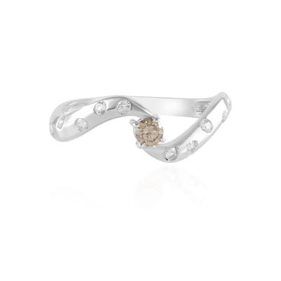 Cavill - Luxe Damesring 925 Sterling Zilver Rhodium - Moderne Elegante Ring met Champagne Diamant 0,099 ct en 10 Briljant Zirkonia's