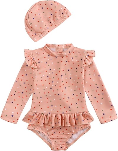 Babymeisje Zwempak - Bikini Tankini - Zwemmen en Spelen - Bloemenprint Lange Mouw - 12-24 Maanden - Roze