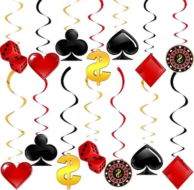 Hangende Wervelingen - Feestdecoratie Sets - Feestelijke Sfeer Creëren - 28 Delige Set - Veelkleurig - Casino Thema