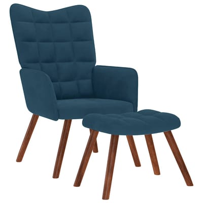 vidaXL - Relaxstoel - met - voetenbank - fluweel - blauw