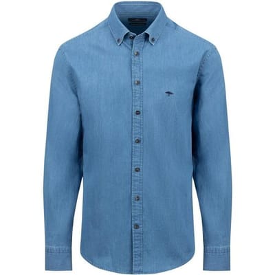 Fynch-Hatton Overhemd Uni Color Denim Button-Down Crystal Blue / male