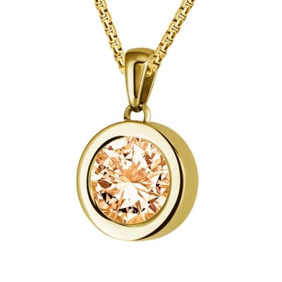 Quiges 12mm Mini Munt Hanger Goudkleurig RVS Glans met Zirkonia Champagne Munt en Ketting Ankerketting 42-46cm - SLSHS452