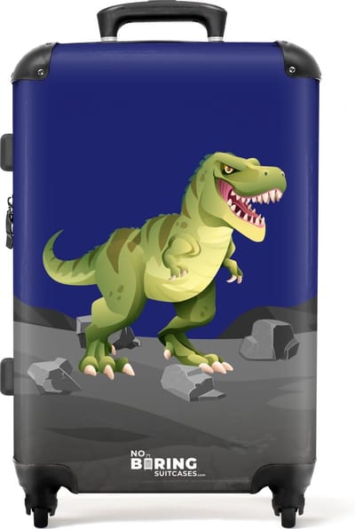 NoBoringSuitcases.com® - Kinderkoffer jongen - Dinosaurus - Kindertrolley jongens - Koffer kind groot - Rolkoffer lichtgewicht - Reiskoffer met 4 wielen - Grote trolley XL - 20 kg bagage
