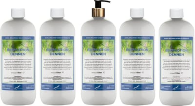 Bodylotion Dennen 1 Liter - met gouden pomp - set van 5 stuks - Voordeelverpakking