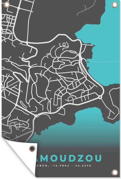 Muurdecoratie Frankrijk - Stadskaart - Mamoudzou - Kaart - Plattegrond - 120x180 cm - Tuinposter - Tuindoek