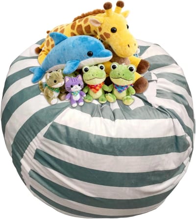Ballenzak Speelgoed - Zitzak Organizer - Opbergen Knuffels - Dubbele Functie Zitting - 96 cm - Grijs