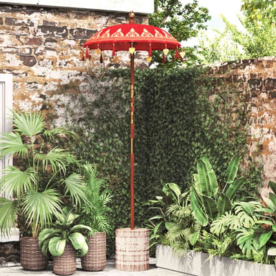vidaXL - Balinese - parasol - met - basis - Rood - 95 - x - 95 - x - 260 - cm - Katoen