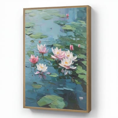Wandlamp 60x90 cm - Oplaadbaar - Waterlelies - Bloemen - Roze - Water - Wandlampen binnen woonkamer - Slaapkamer lamp - Decoratieve nachtlamp - Vloerlamp draadloos