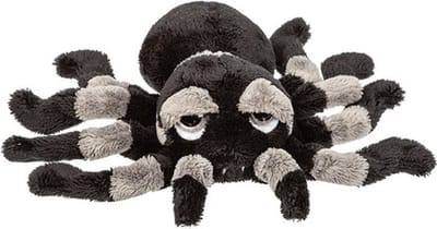 Suki Gifts pluche vogelspin knuffel - 13 cm - Zwart/Grijs - Spinnen insecten knuffels - Tarantula