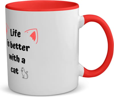 Akyol - life is better with a cat koffiemok - theemok - rood - Katten - katten liefhebbers - verjaardag - cadeau - kado - geschenk - 350 ML inhoud