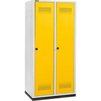 Schäfer Shop Genius Kledinglocker met fitting, 2 compartimenten, 400 mm compartimentbreedte, veiligheidsdraaigrendelslot, lichtgrijs/koolzaadgeel