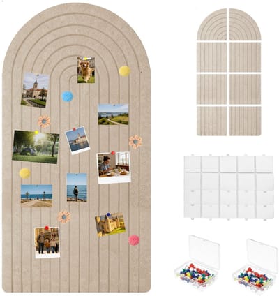 Prikbord, 120 x 60 cm, boogvormig, vilt, prikbord, zelfklevend, 0,9 cm dik, samensteekbaar, vilten prikbord met punaises, voor decoratie van woonkamer en slaapkamer (donkercamel)