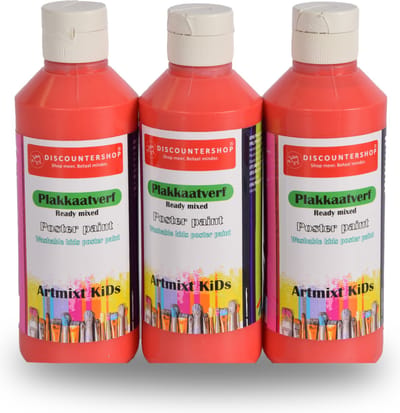 Plakkaatverf 3-Delige Rode Plakkaatverf Set (250 ml elk) | Waterbasis, Kindvriendelijk en Uitwasbaar | Essentieel Knutselspullen Voor Kinderen