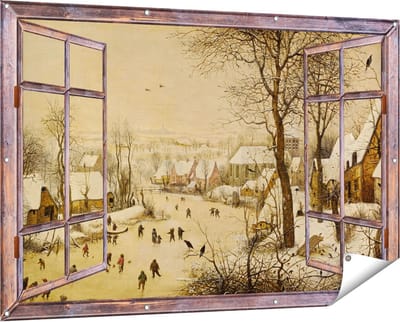 Gards Tuinposter Doorkijk Winterlandschap met Schaatsers en Vogelknip - Pieter Bruegel de Oude - 150x100 cm - Tuindoek - Tuindecoratie - Wanddecoratie buiten - Tuinschilderij
