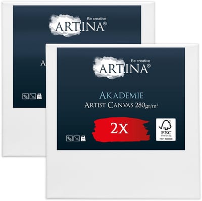 Artina Akademie – Set van 2 Schilderdoeken Canvas 60x60 cm – Spieraam van FSC® Hout – Wit Canvas 100% Katoen – 280 g/m150