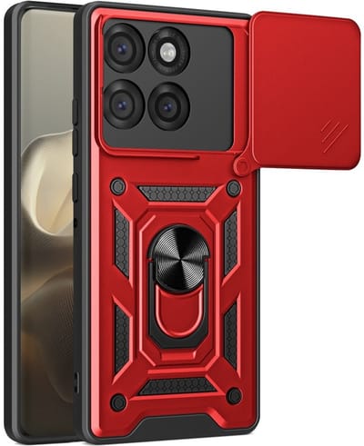 Coverup Hoesje - Geschikt voor Motorola Edge 60 Pro Hoesje - Coverup Armor Ring Kickstand Back Cover met Camera Shield - Rood
