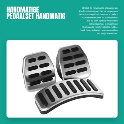 Dailygoods- Pedaalset Handmatig - Roestvrij Staal - Rubber - 3 Stuks - Eenvoudige Installatie - Vervanging voor Diverse Modellen - Pedaal