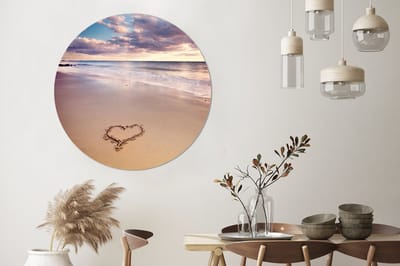 WallCircle - Wandcirkel - Muurcirkel - Hart op het strand in Nederland - Aluminium - Dibond - 140x140 cm - Binnen en Buiten