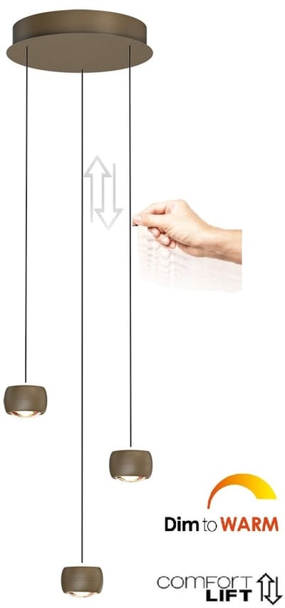 Freelight - Hanglamp Cosmo 3 lichts Ø 35 cm comfortlift brons goud