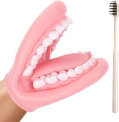 Handpop Mond - Tandheelkundig Model - Taal Ontwikkeling - Beweegbare Tong - 13 x 10 x 16 cm - Roze