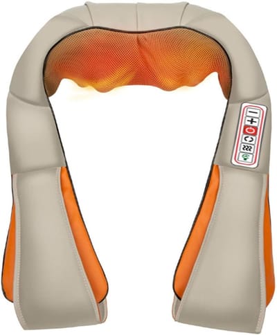 Massage-apparaten voor nek en rug, met verwarming, nekmassage, tweezijdige rotatie en intensiteitsaanpassing voor pijnverlichting van schouders, rug, taille, dijen, kuiten en voeten, beige-Belle's product