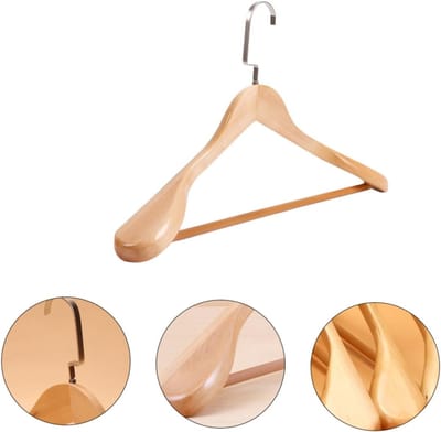 Famanu - Dikke houten kleerhangers, ruimtebesparend ontwerp voor zware kleding – Natuur