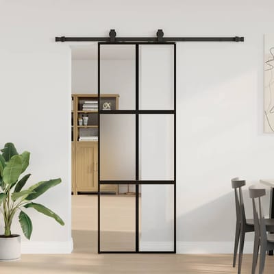 vidaXL - Schuifdeur - met - beslagset - 76x205 - cm - gehard - glas - zwart